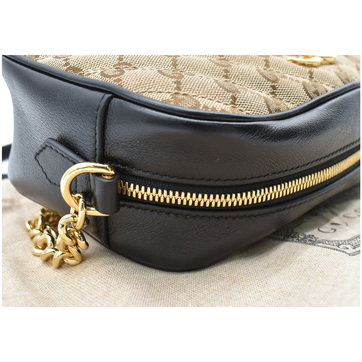 GUCCI Gucci Marmont Small Matelasse Canvas Leather Crossbody Bag Beige 447632