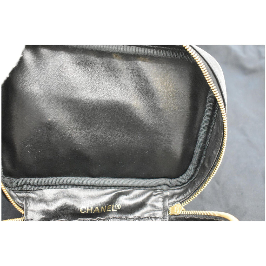 Chanel  Vanity Case Leather Chain Cosmetic Bag Black