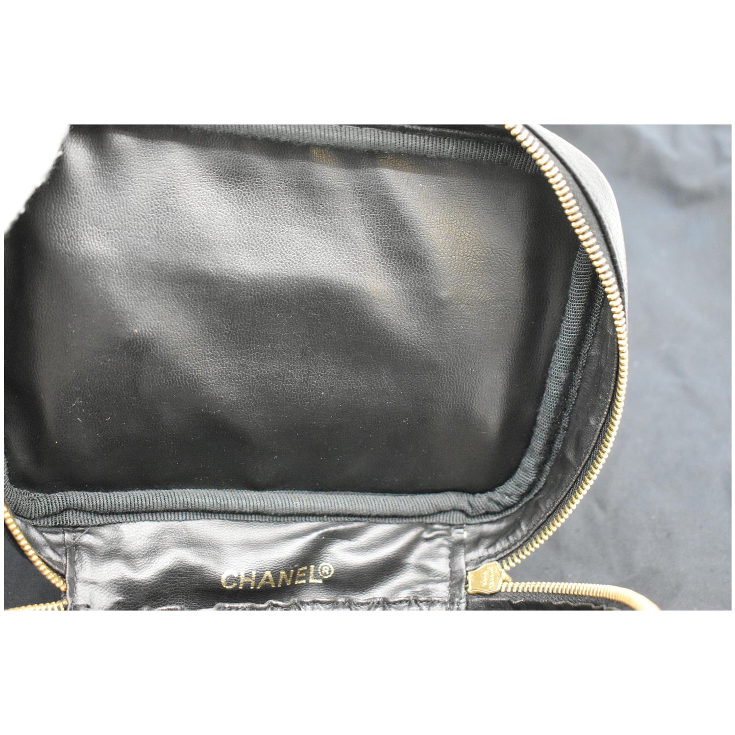 Chanel  Vanity Case Leather Chain Cosmetic Bag Black