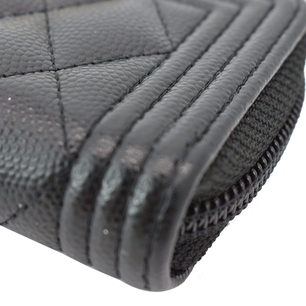Chanel Boy Small Zipped Quilted Caviar Coin Purse Wallet Black