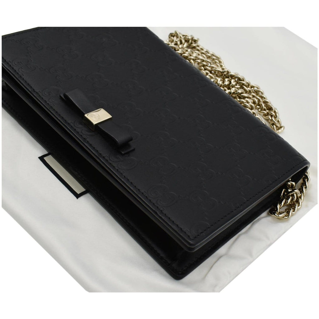 GUCCI Bow Leather Chain Wallet Black 431408