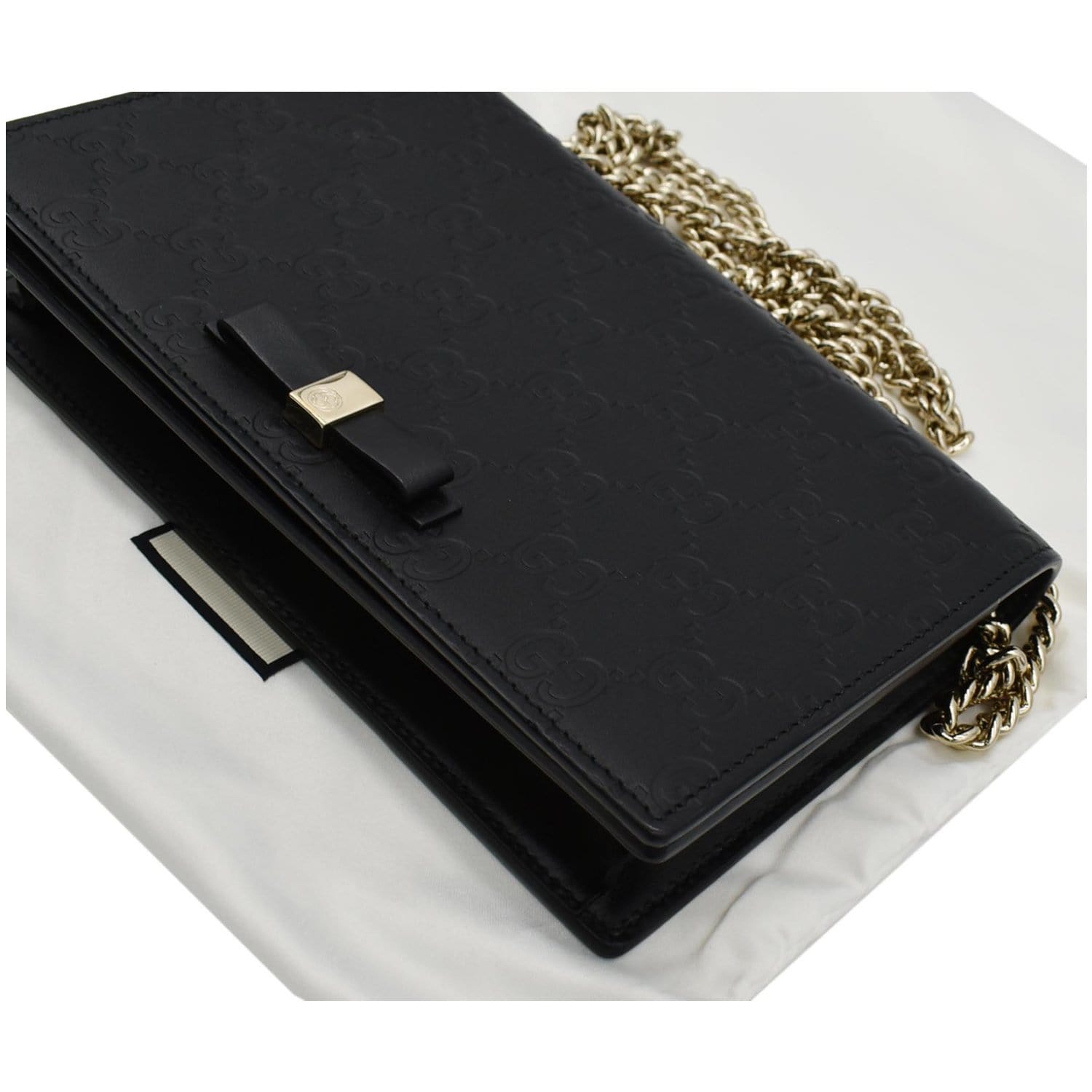 GUCCI Bow Leather Chain Wallet Black 431408