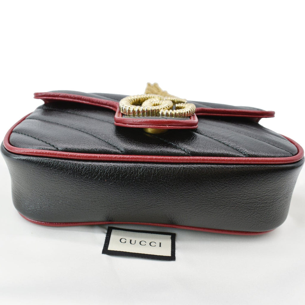 GUCCI Gucci Marmont Mini MatelassÃ© Leather Shoulder Crossbody Bag Black/Cerise 574969