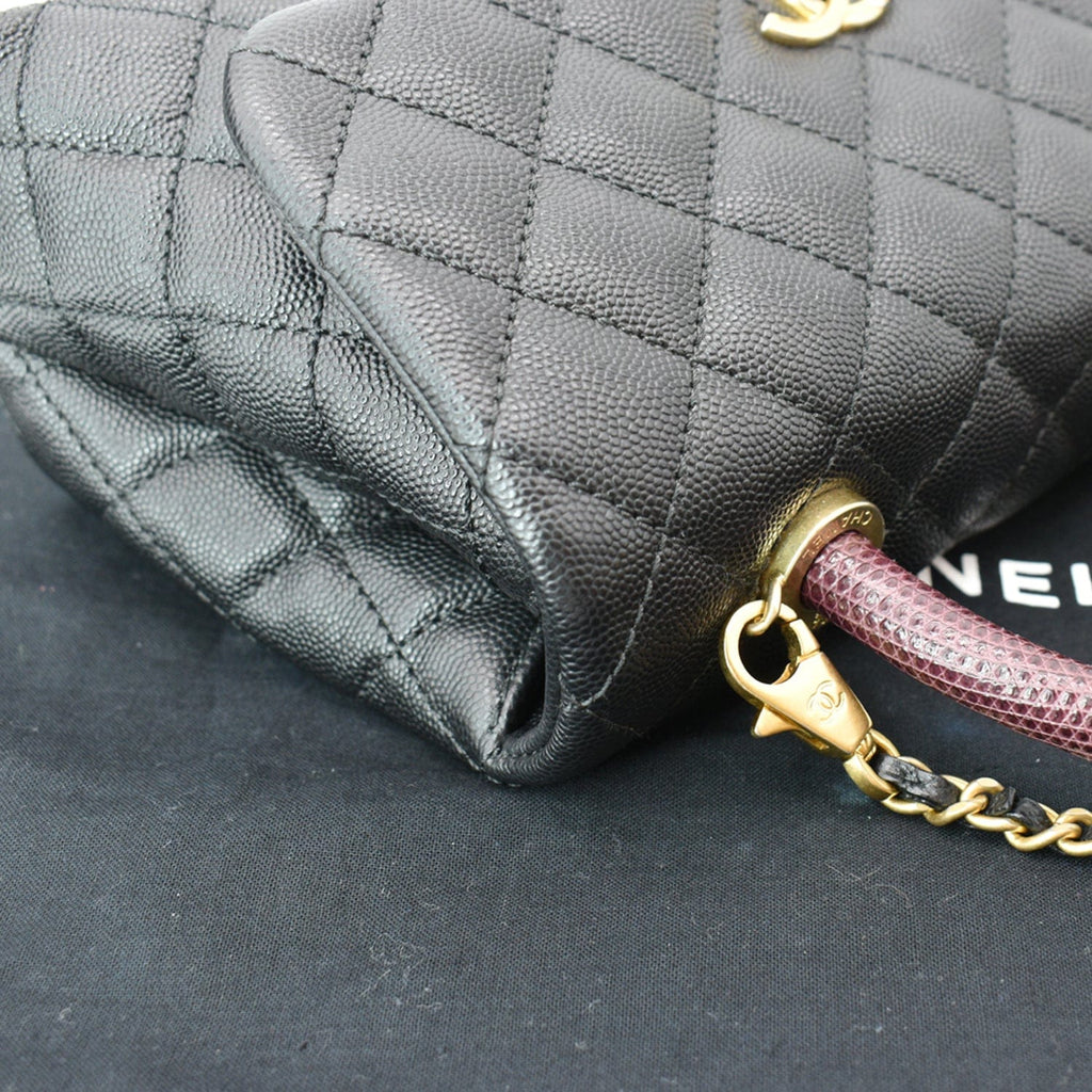 Chanel Coco Mini Top Lizard Handle Caviar Leather Shoulder Bag Black