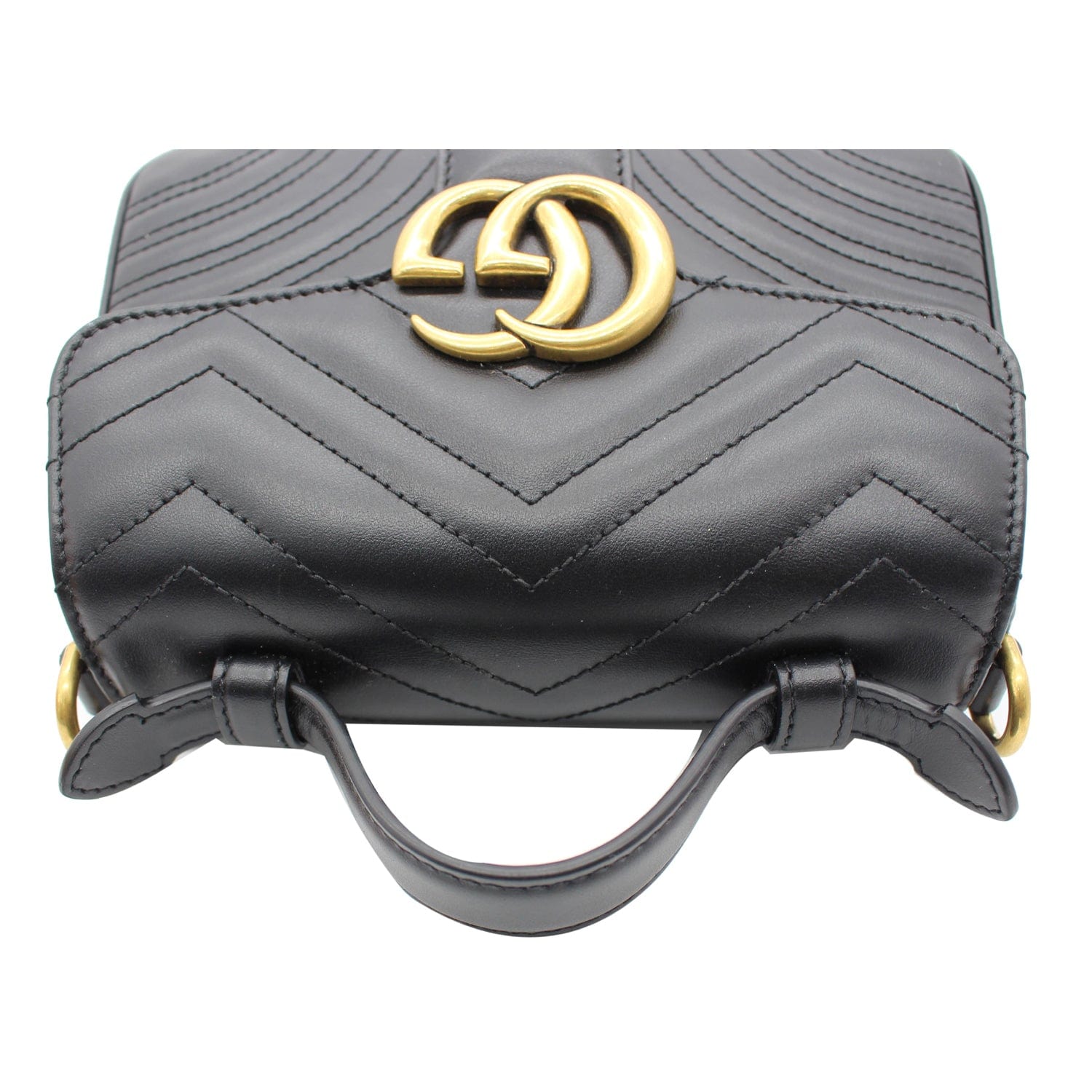 GUCCI Gucci Marmont Mini Leather Top Handle Shoulder Bag Black 547260