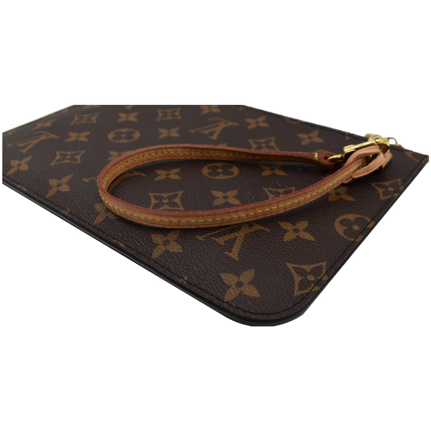 LOUIS VUITTON Neverfull MM Monogram Canvas Pochette Wristlet Pouch Brown