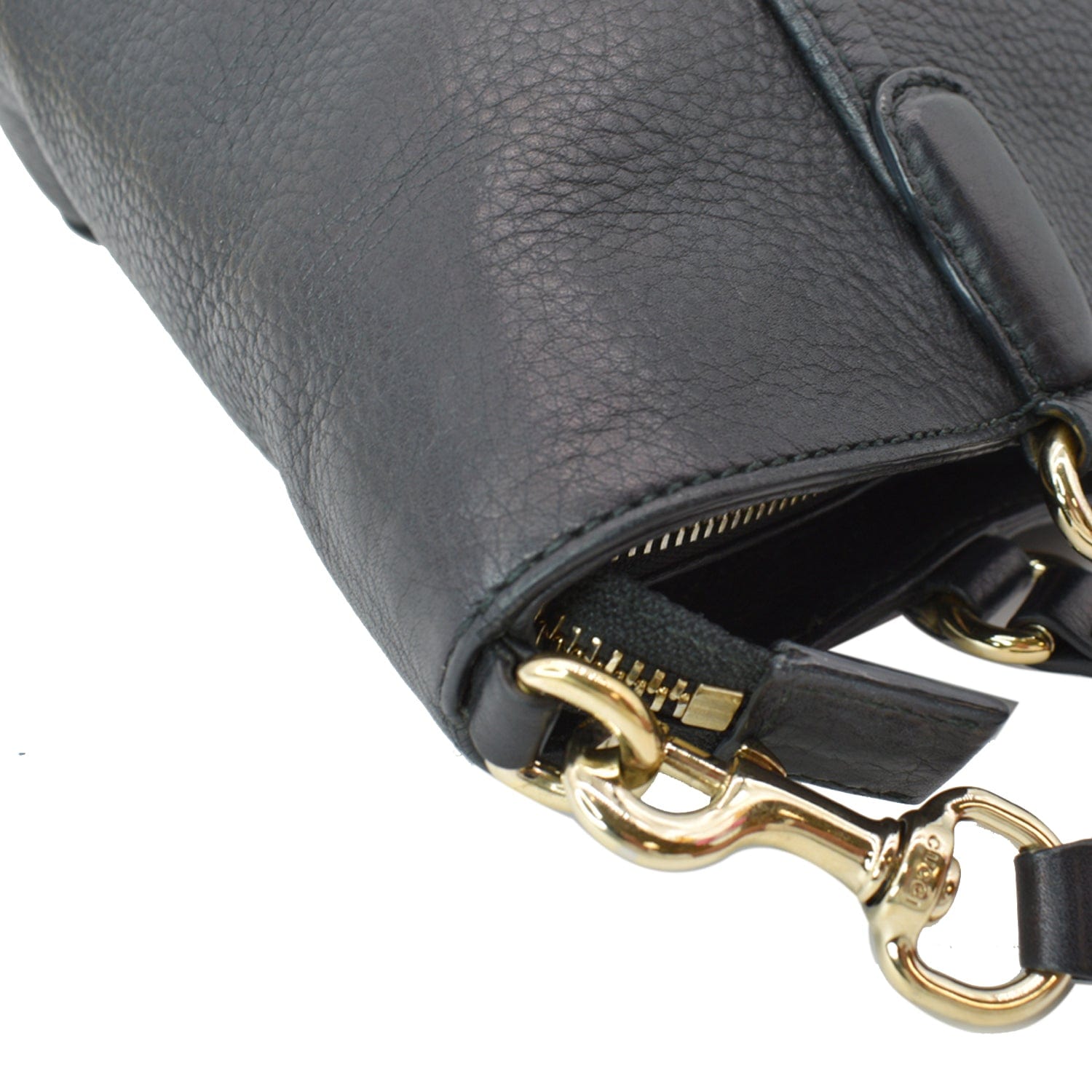 GUCCI Soho Tassel Pebbled Leather Top Handle Crossbody Bag Black 369176