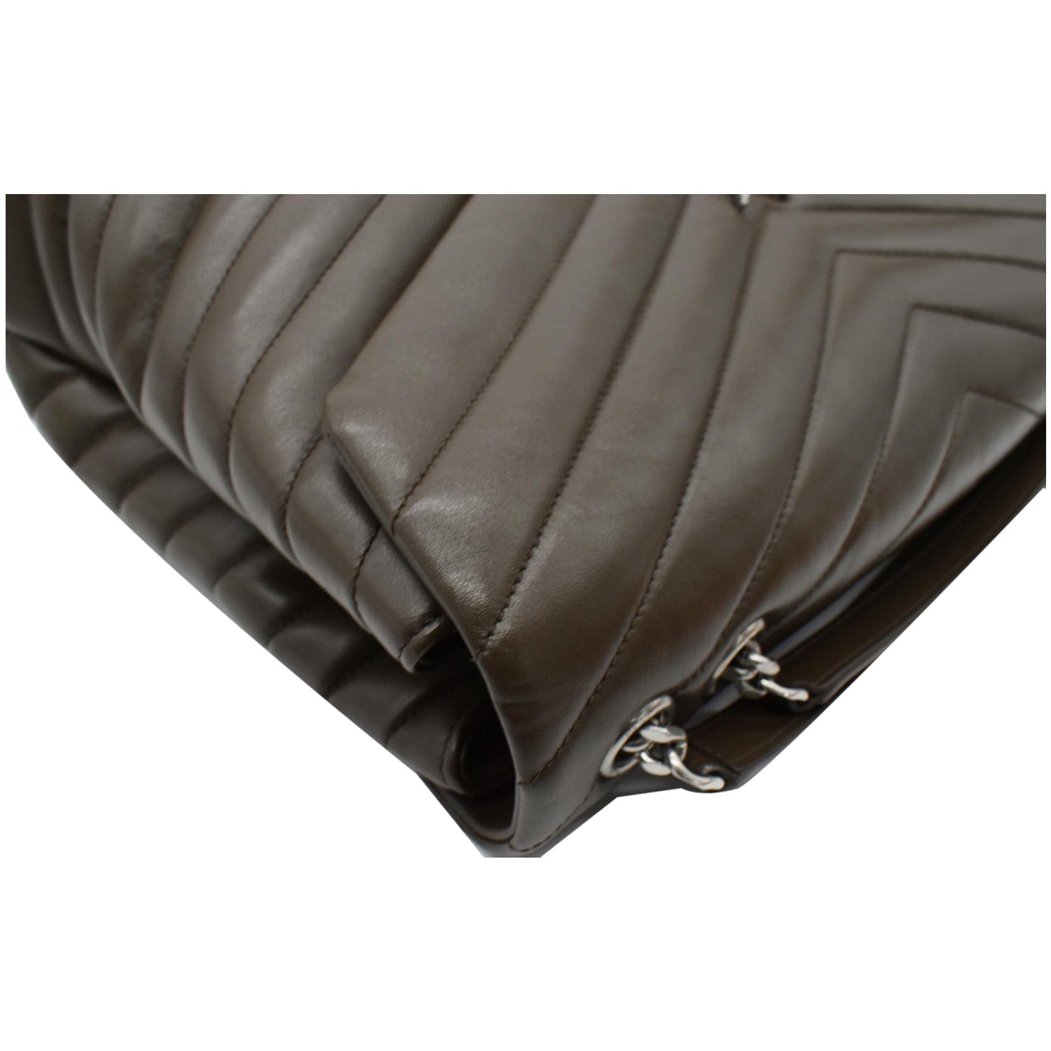 YVES SAINT LAURENT Large Loulou  Matelasse Chain Shoulder Bag Khaki Green