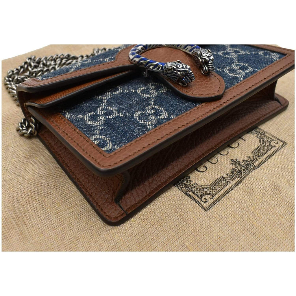 GUCCI Dionysus Super Mini Gucci Jacquard Denim Chain Shoulder Bag Dark Blue 476432