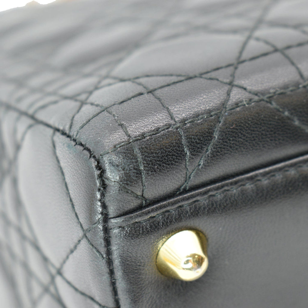 CHRISTIAN DIOR Large Lady Dior Cannage  Shoulder Bag Black