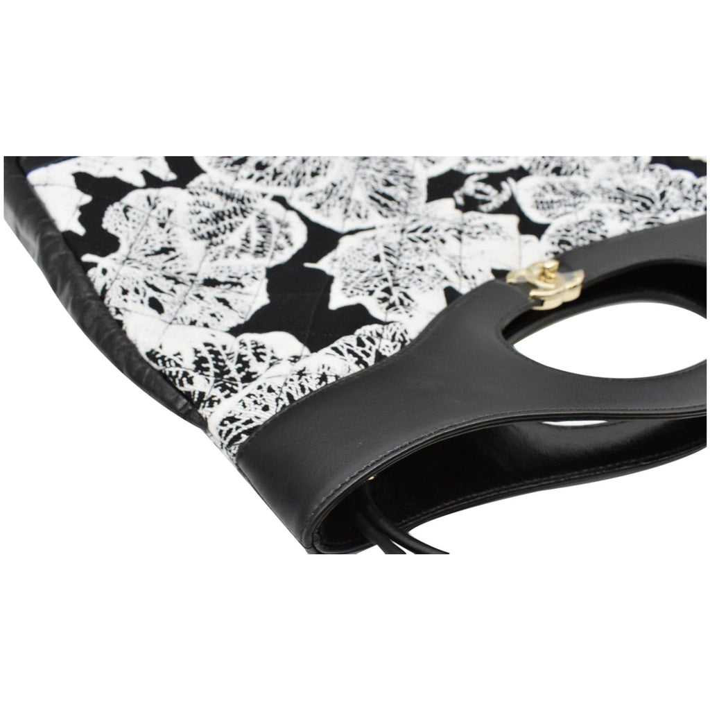 Chanel 31 Printed Cotton Leather Shopping Shoulder Bag Black
