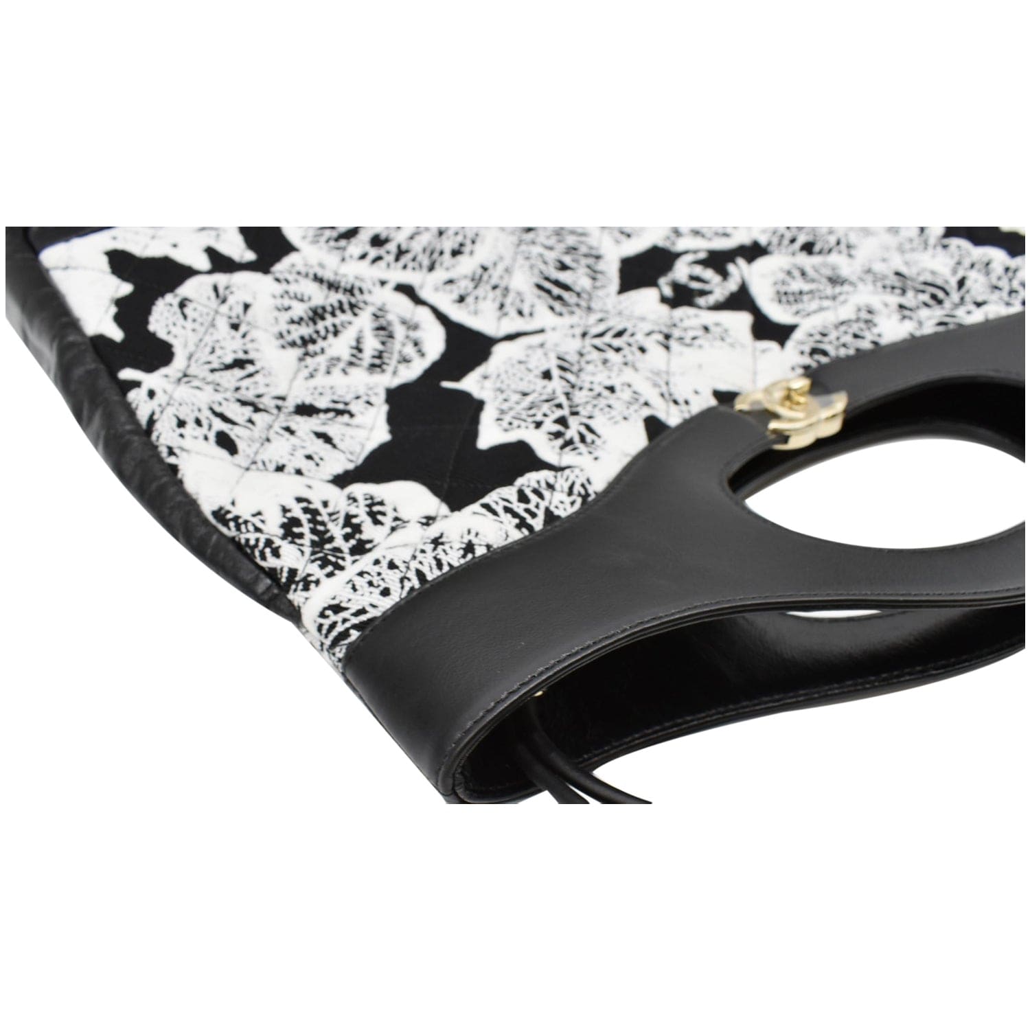 Chanel 31 Printed Cotton Leather Shopping Shoulder Bag Black