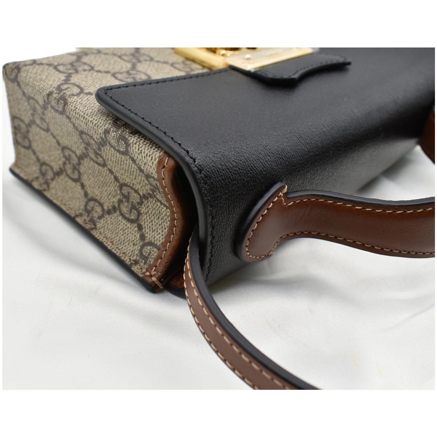 GUCCI Padlock Mini Gucci Supreme Canvas Top Handle Crossbody Bag Beige 652683