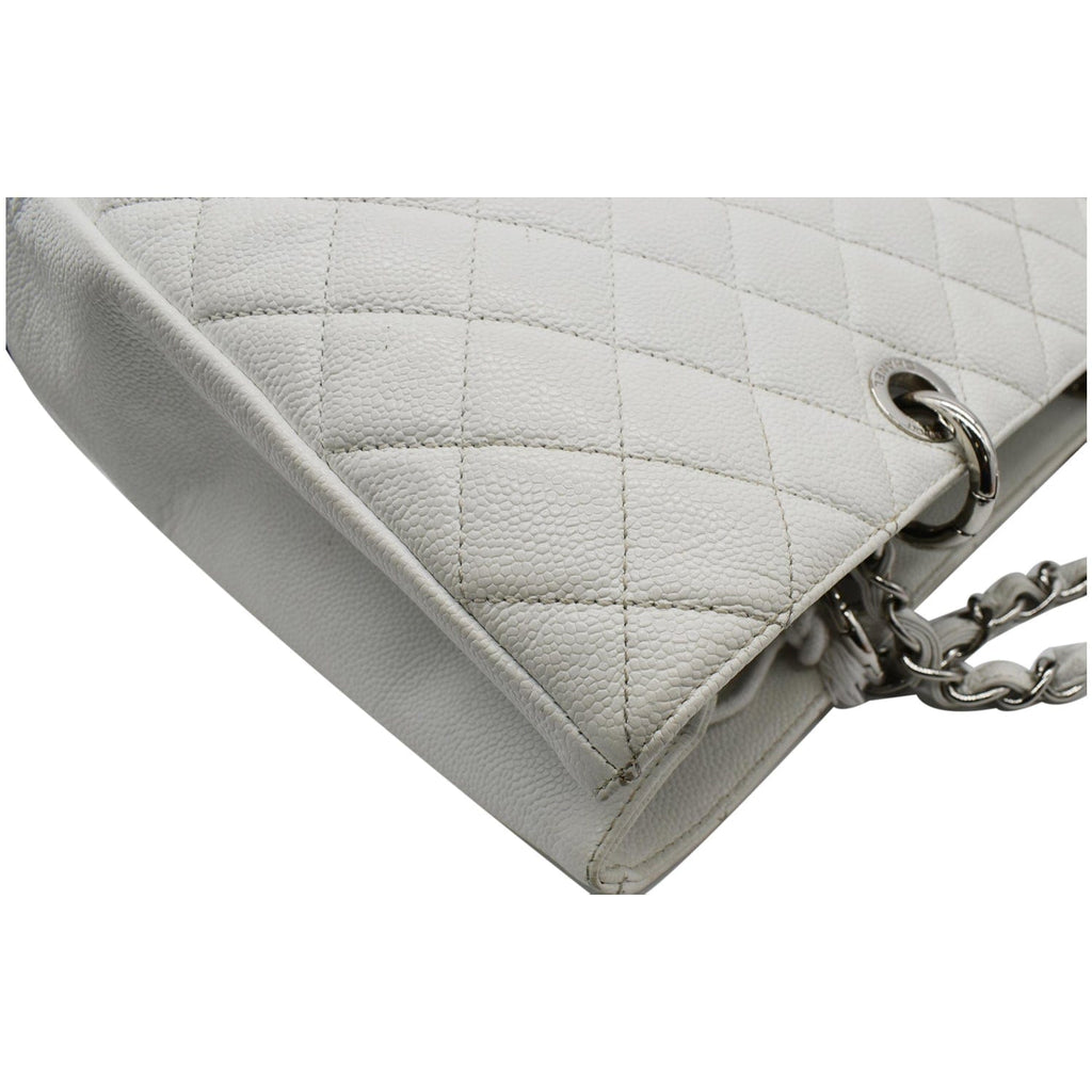 Chanel XL Grand Quilted Caviar Leather Shopping Tote Bag White