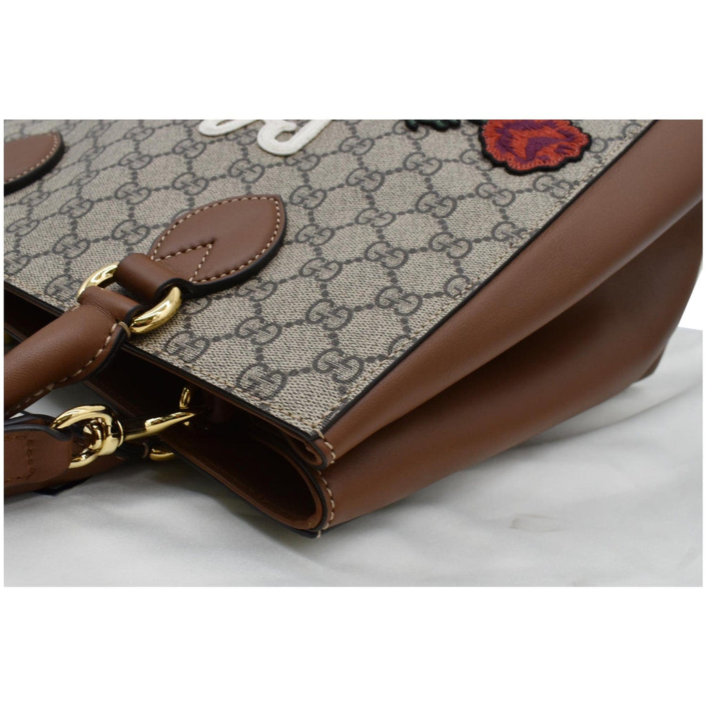 GUCCI Blind for Love Gucci Supreme Canvas Top Handle Crossbody Bag Maple Brown 453704