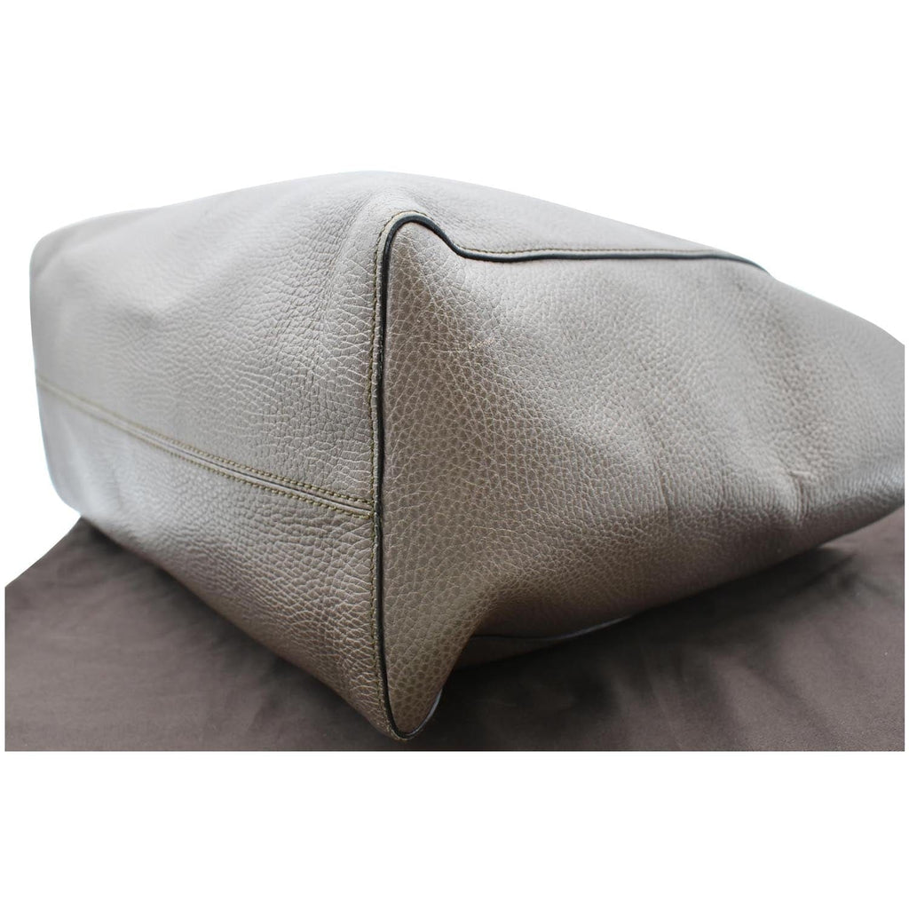 GUCCI Swing Pebbled  Leather Tote Bag Taupe 354397