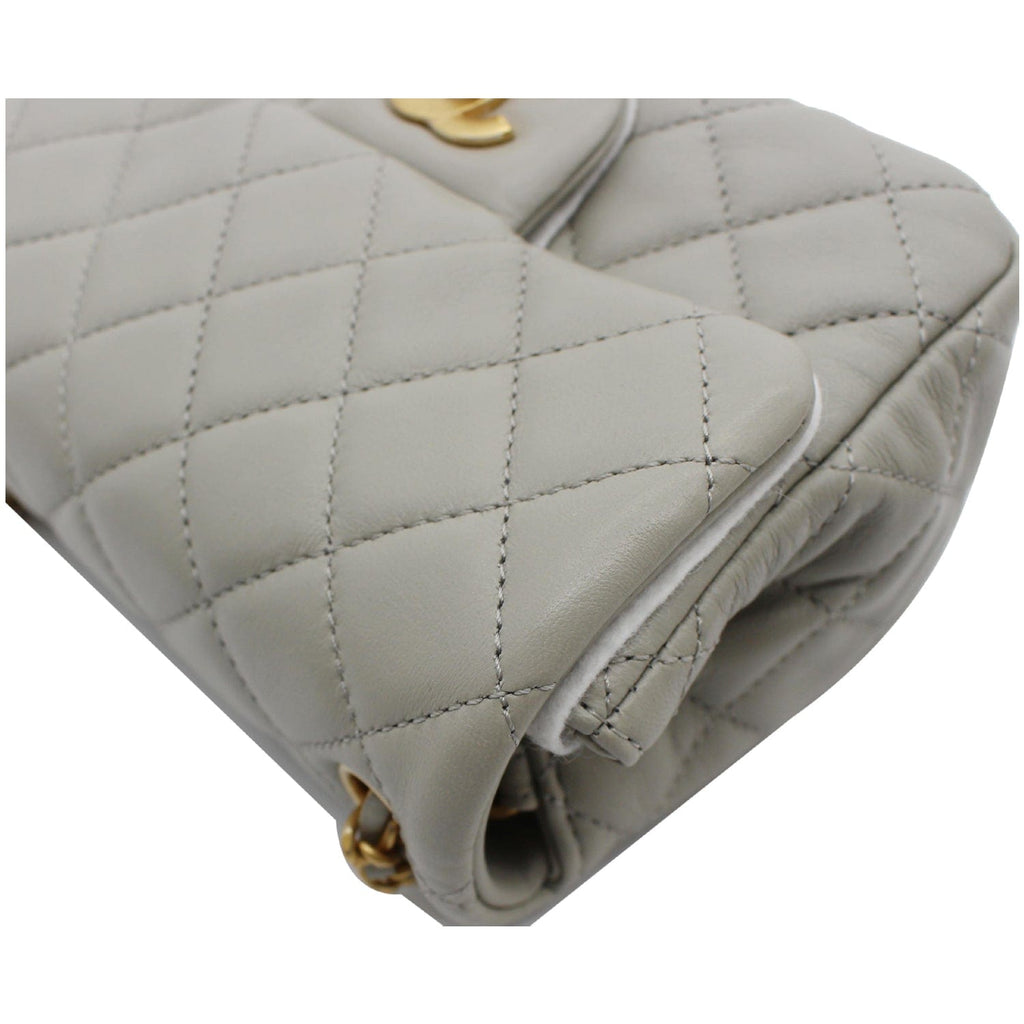 Chanel CC Pearl Crush Mini Flap Quilted  Leather Shoulder Bag Light Grey