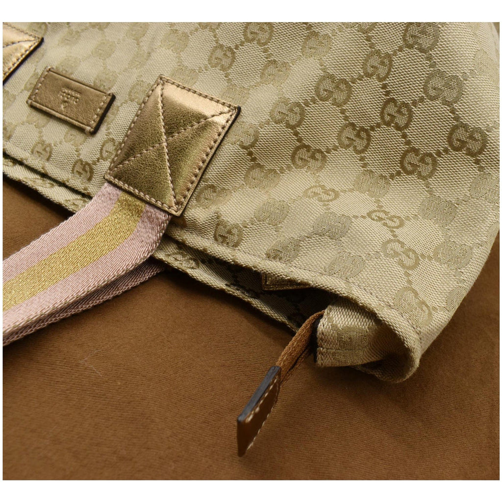 GUCCI Sherry Gucci Canvas Leather Tote Bag Beige 131231