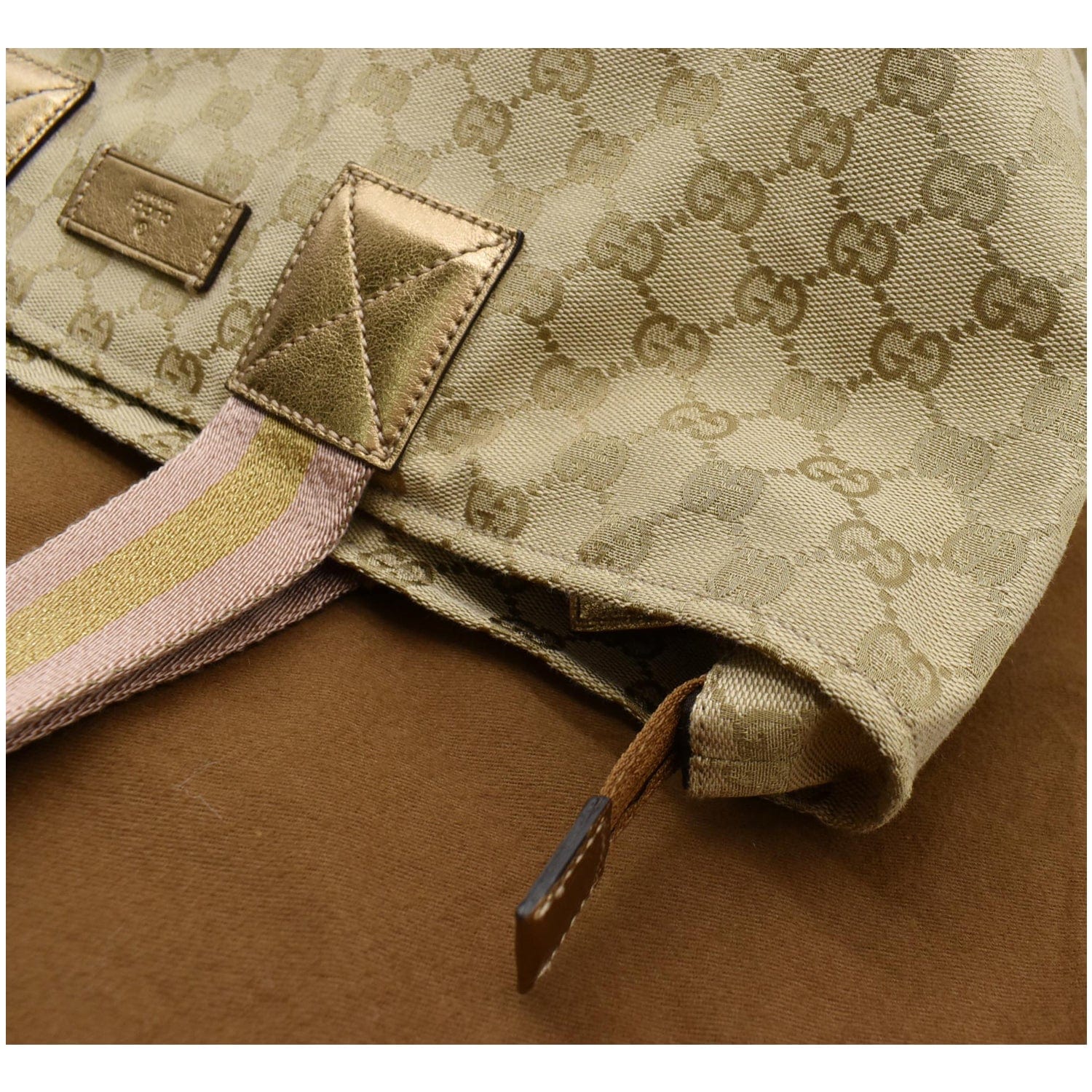 GUCCI Sherry Gucci Canvas Leather Tote Bag Beige 131231