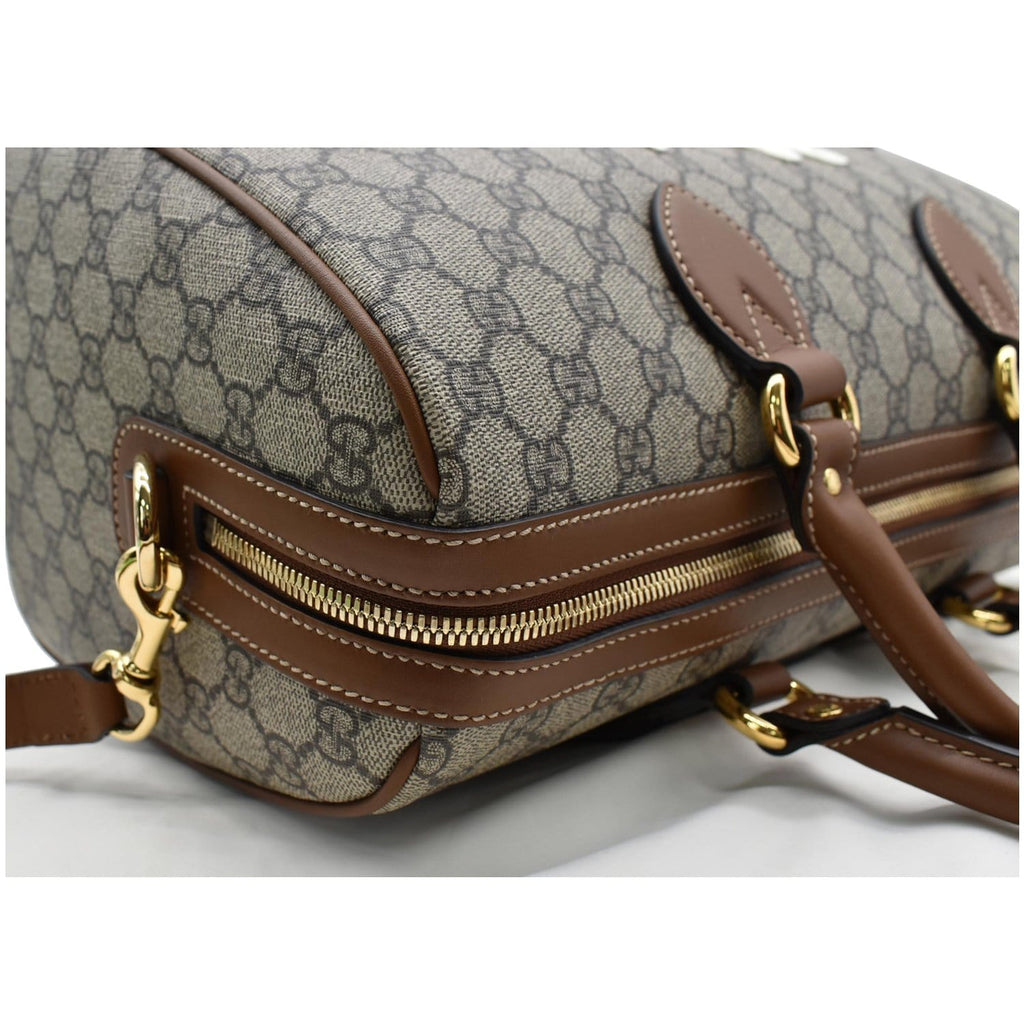 GUCCI Blind for Love Embroidered Gucci Supreme Canvas Boston Bag Maple Brown 409527