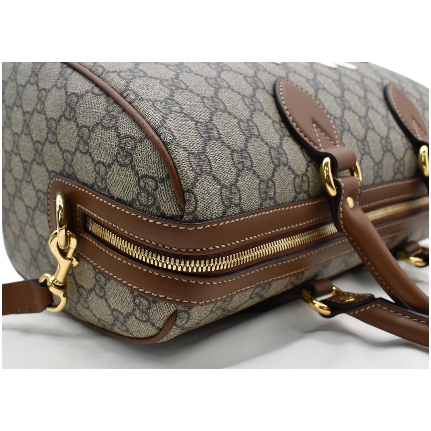 GUCCI Blind for Love Embroidered Gucci Supreme Canvas Boston Bag Maple Brown 409527