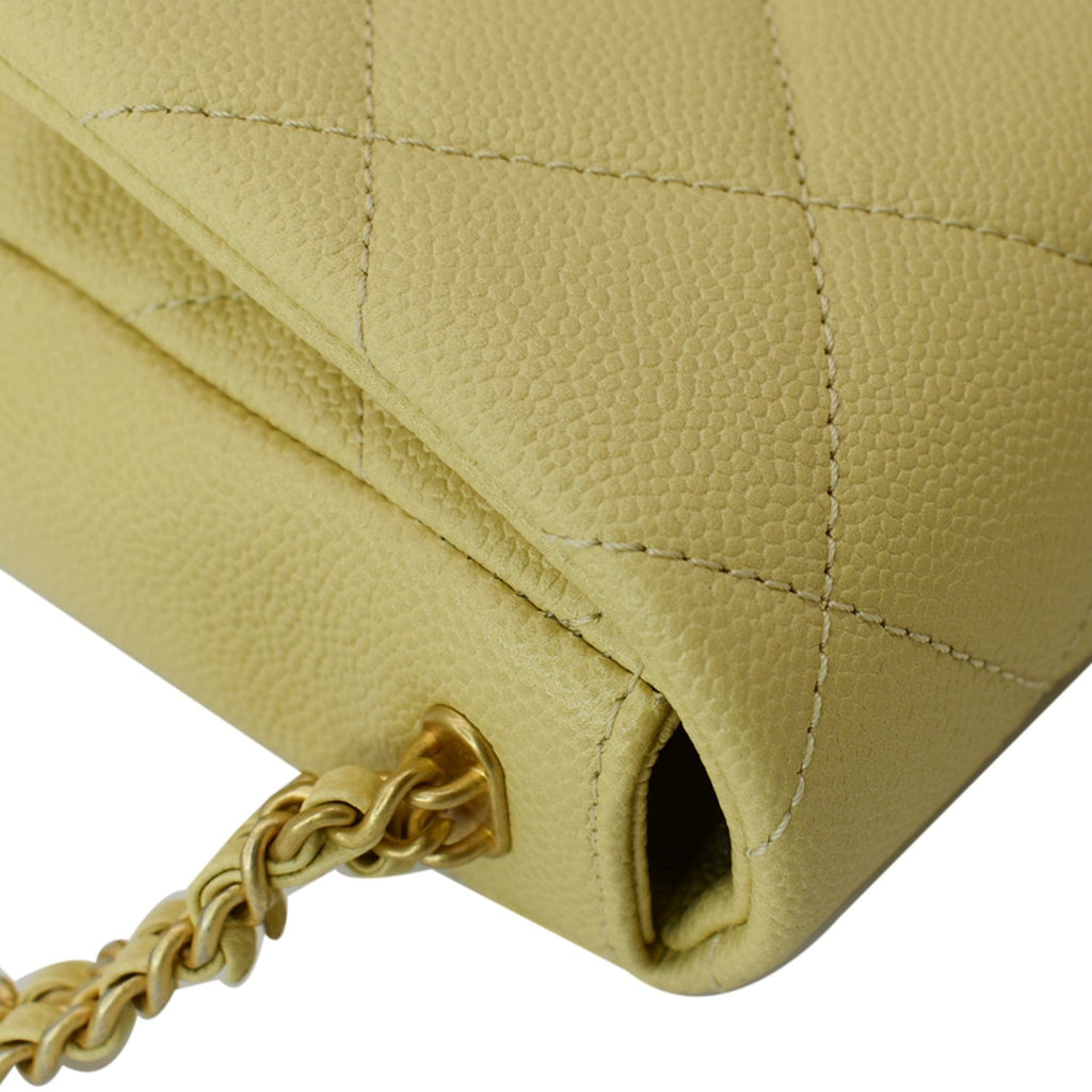 Chanel Melody Flap Small Quilted Caviar Leather Shoulder Bag Yellow