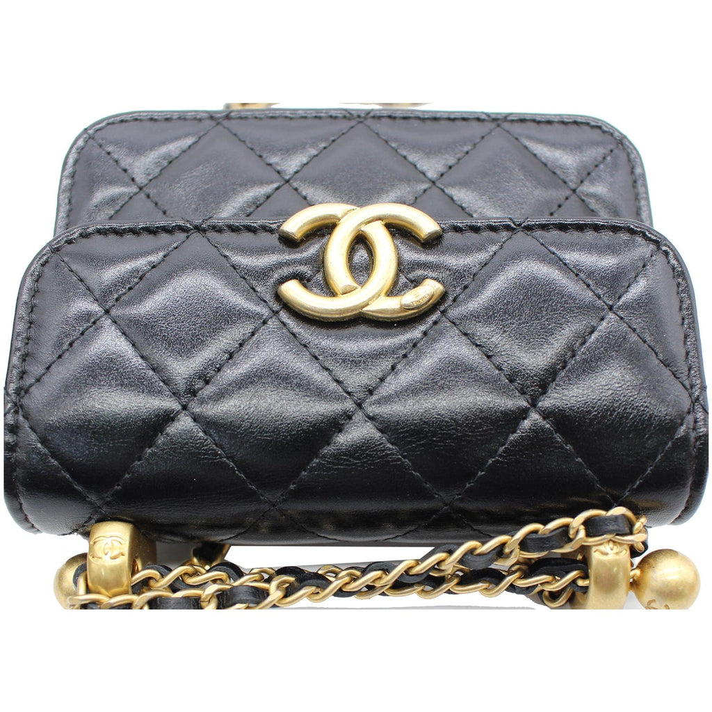 Chanel 21A Mini Flap Coin Leather Purse Crossbody Bag Black