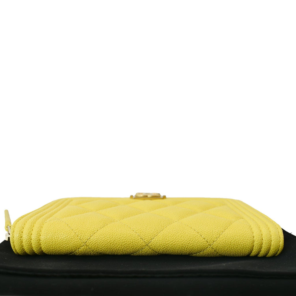 Chanel Boy Caviar Quilted Zip Around Wallet Yellow