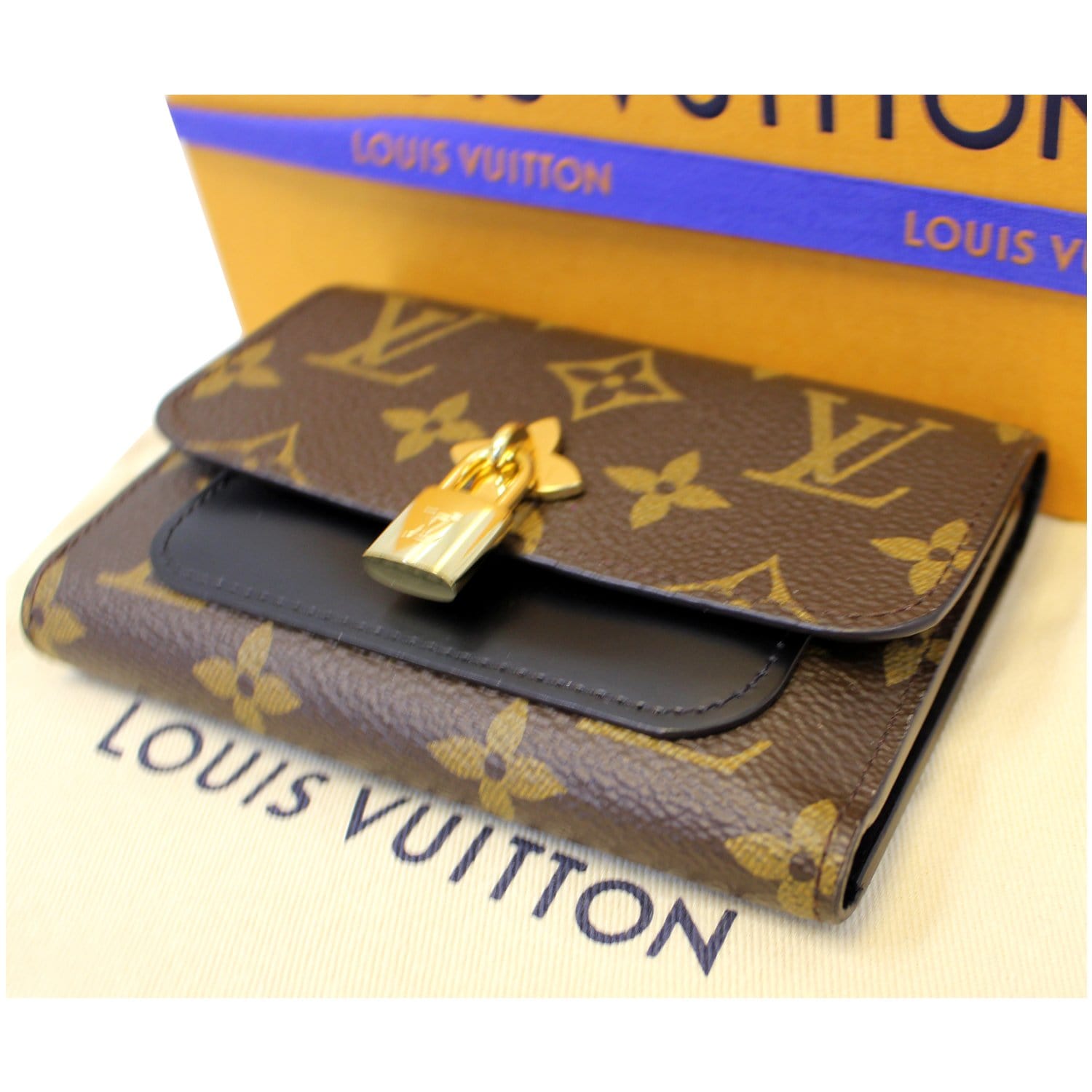 LOUIS VUITTON Flower Lock Monogram Canvas Wallet Black