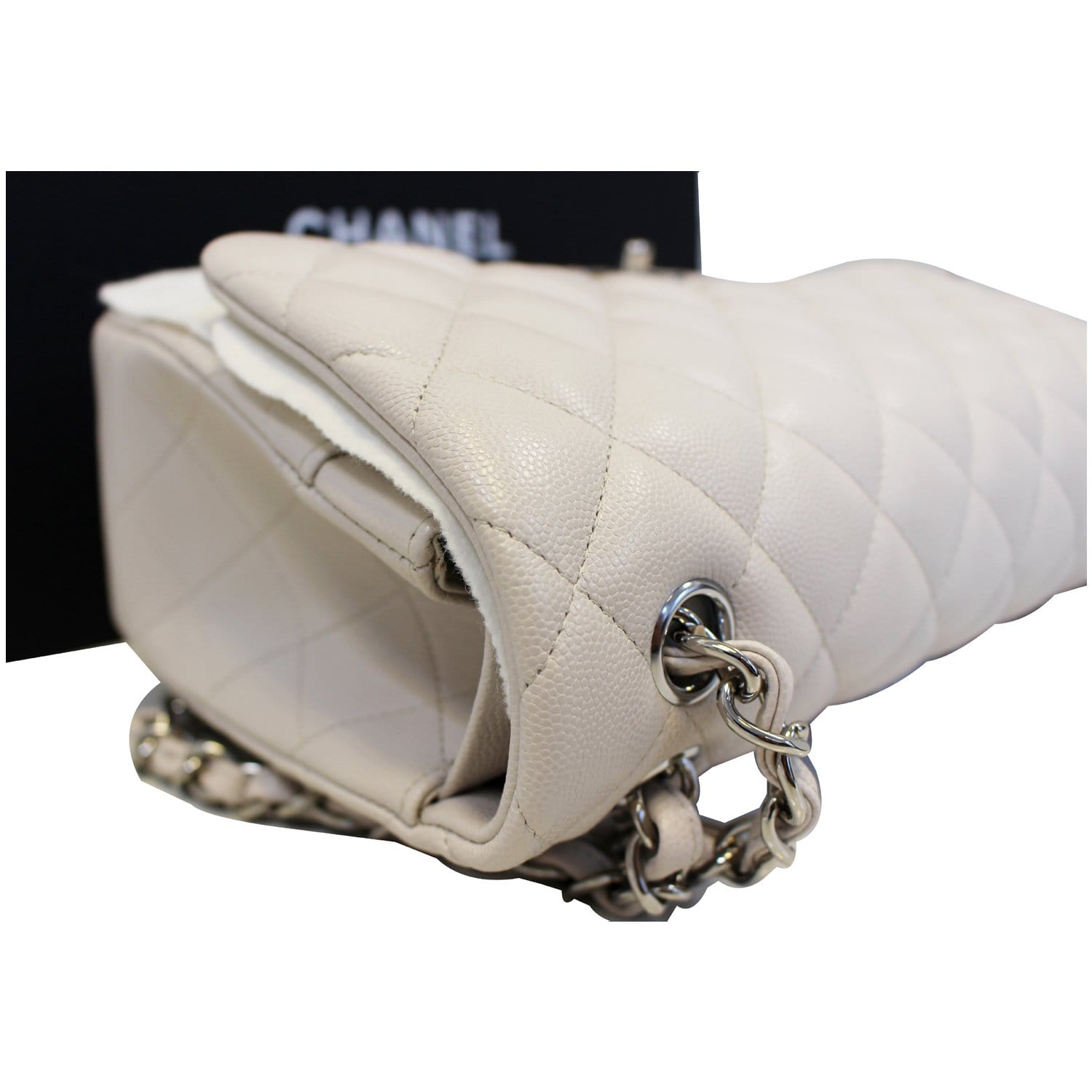 Chanel Classic Jumbo Double Flap Caviar Leather Leather Ivory Shoulder Bag
