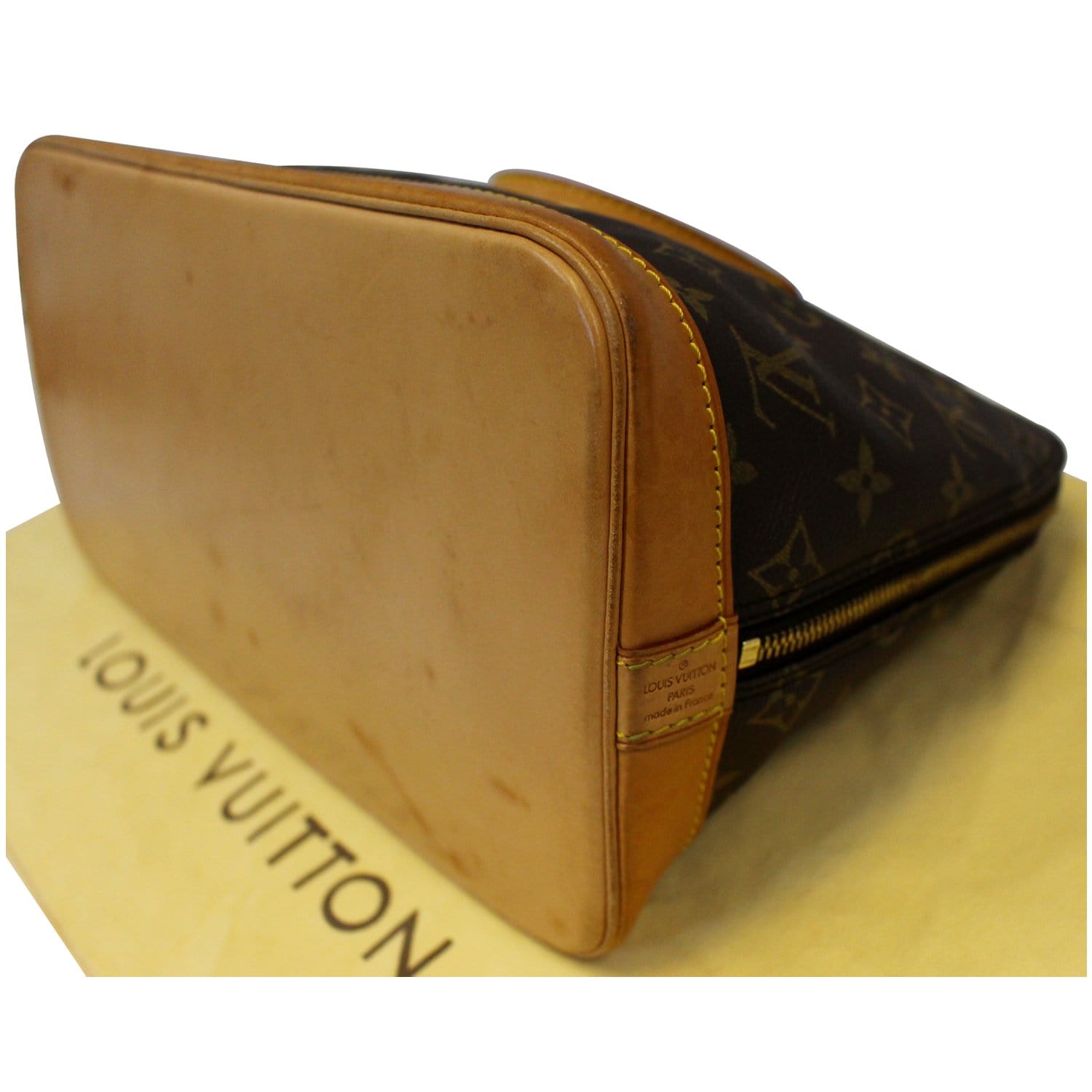 LOUIS VUITTON Alma Monogram Canvas Satchel Bag Brown