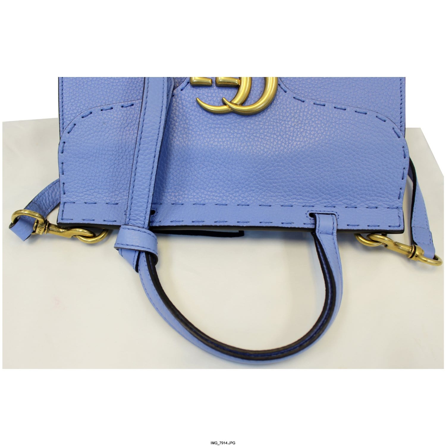 GUCCI Gucci Marmont Leather Top Handle Shoulder Bag Blue 442622
