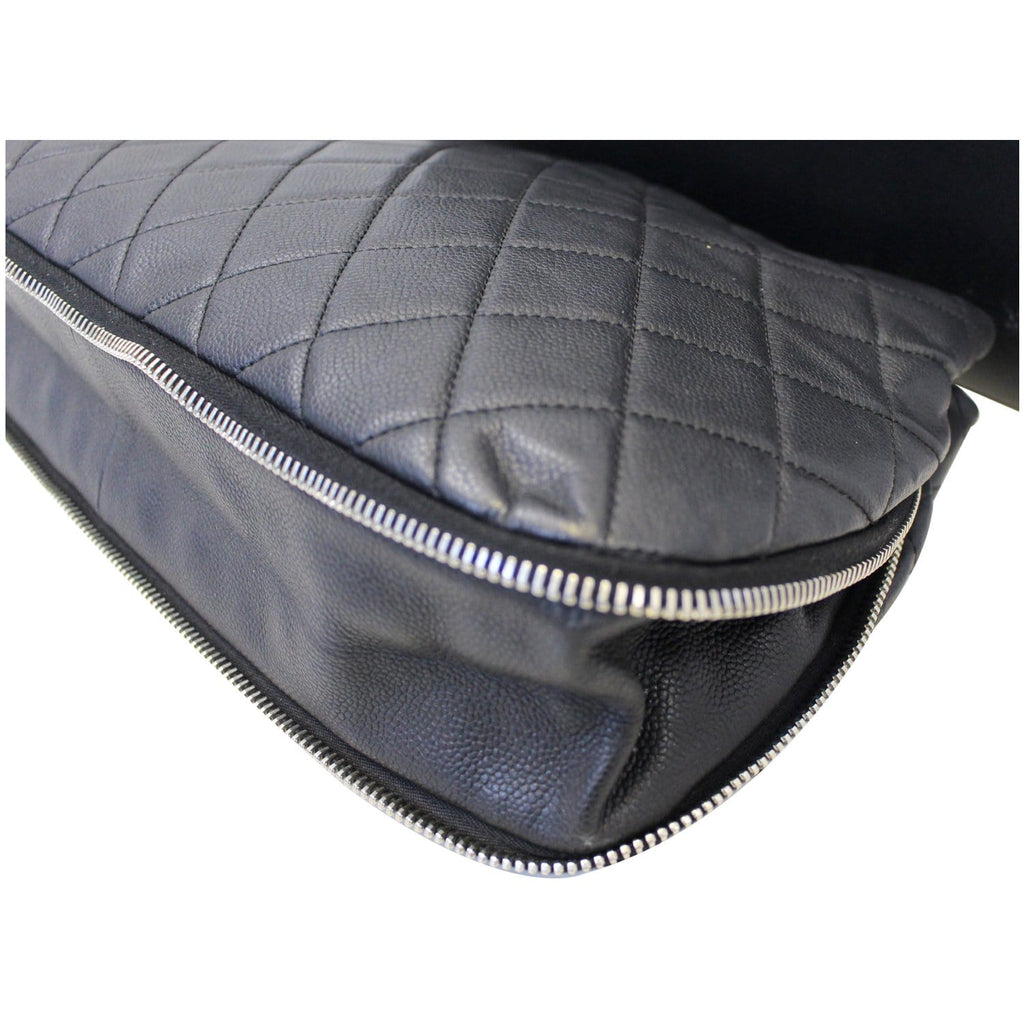 Chanel Black Quilted Caviar Leather Leather Zip Around Tote Bag