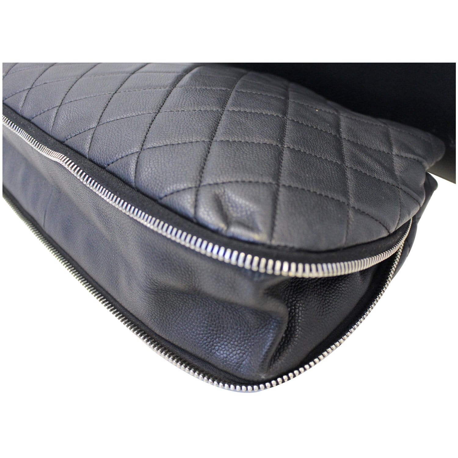 Chanel Black Quilted Caviar Leather Leather Zip Around Tote Bag