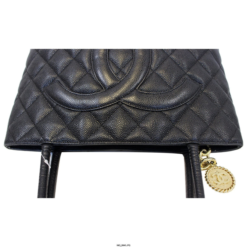 Chanel Medallion Quilted Caviar Leather Leather Tote Bag Black