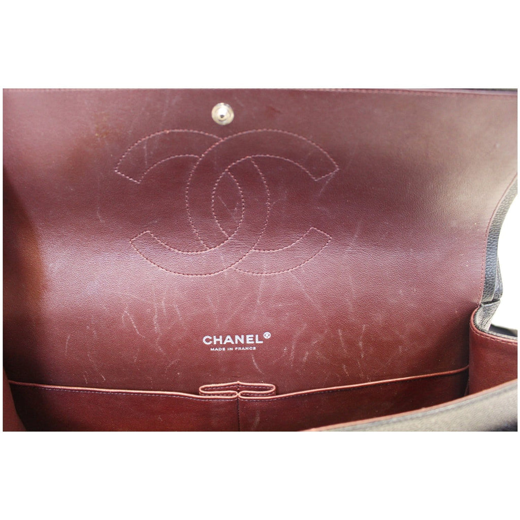 Chanel Maxi Caviar Leather Leather Jumbo Double Flap Shoulder Bag Black