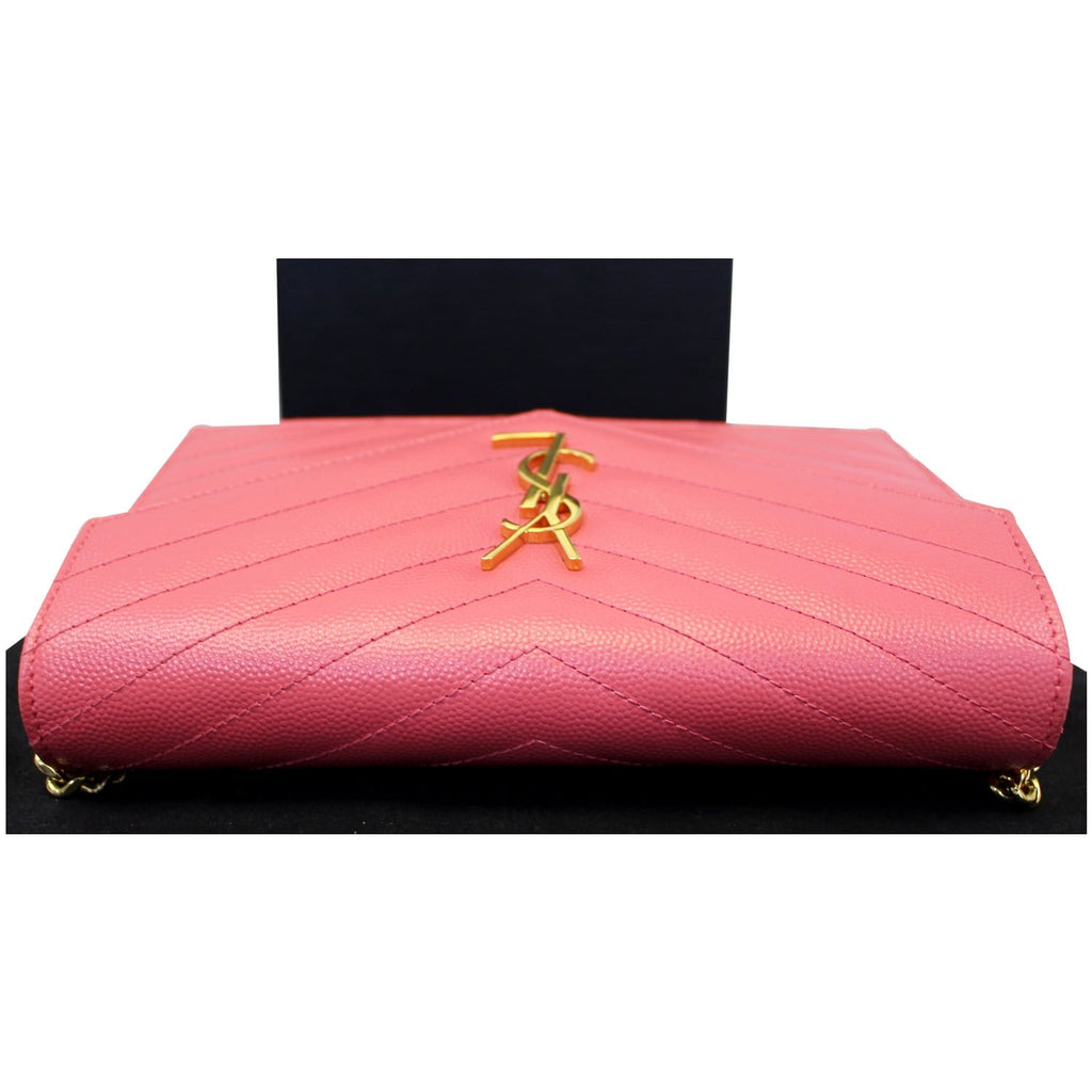 YVES Saint Laurent Monogram Matelasse Wallet-on-A-Chain Crossbody Bag Pink