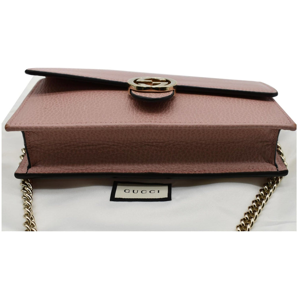 GUCCI Dollar Interlocking G  Leather Chain Wallet Crossbody Bag Soft Pink 510314