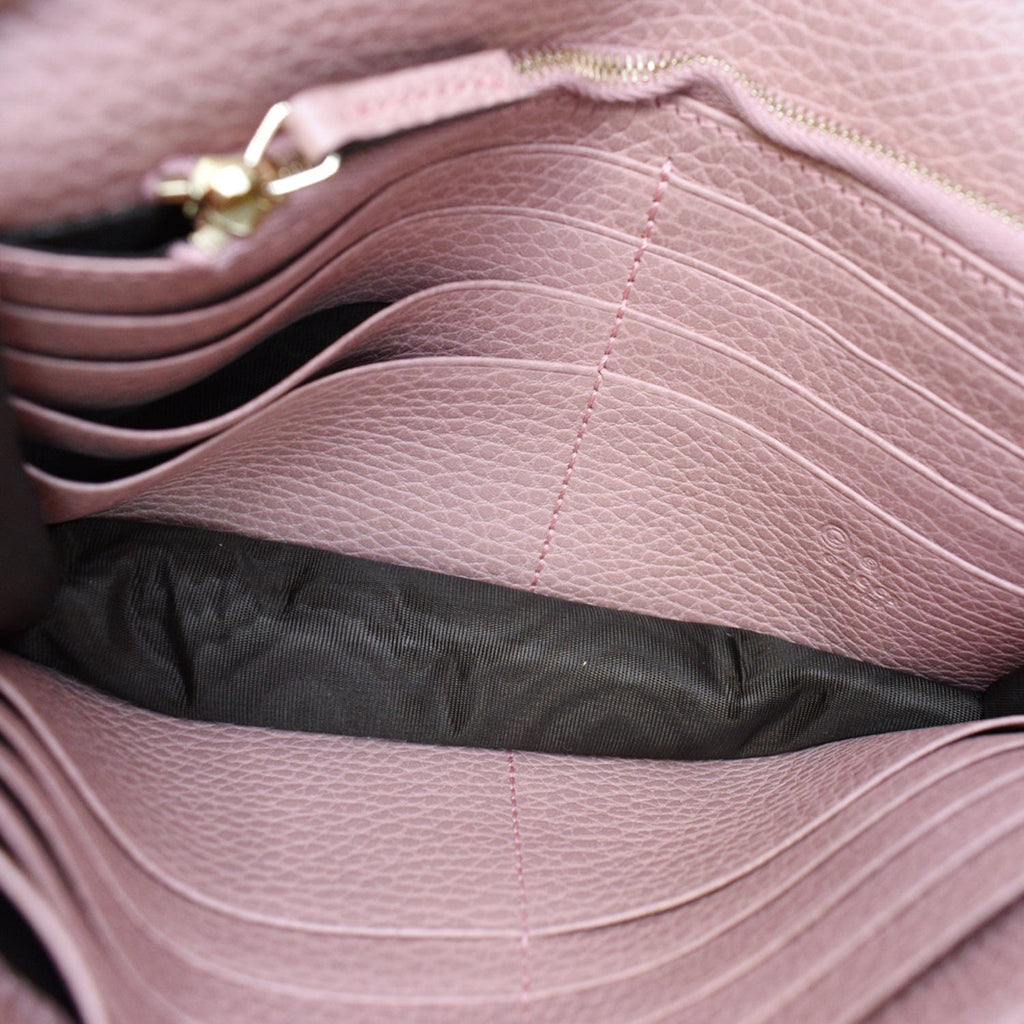 GUCCI Dollar Interlocking G  Leather Chain Wallet Crossbody Bag Soft Pink 510314