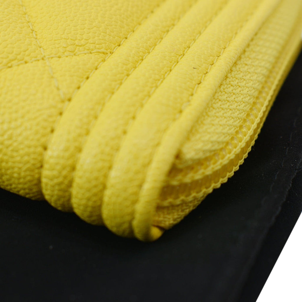 Chanel Boy Caviar Quilted Zip Around Wallet Yellow