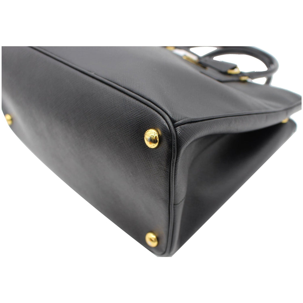 PRADA Saffiano Lux Double-Zip Leather Tote Shoulder Bag Black
