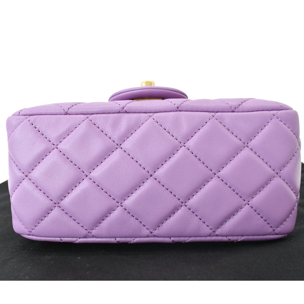 Chanel 22S Mini Pearl Crush Square Flap Leather Crossbody Bag Purple