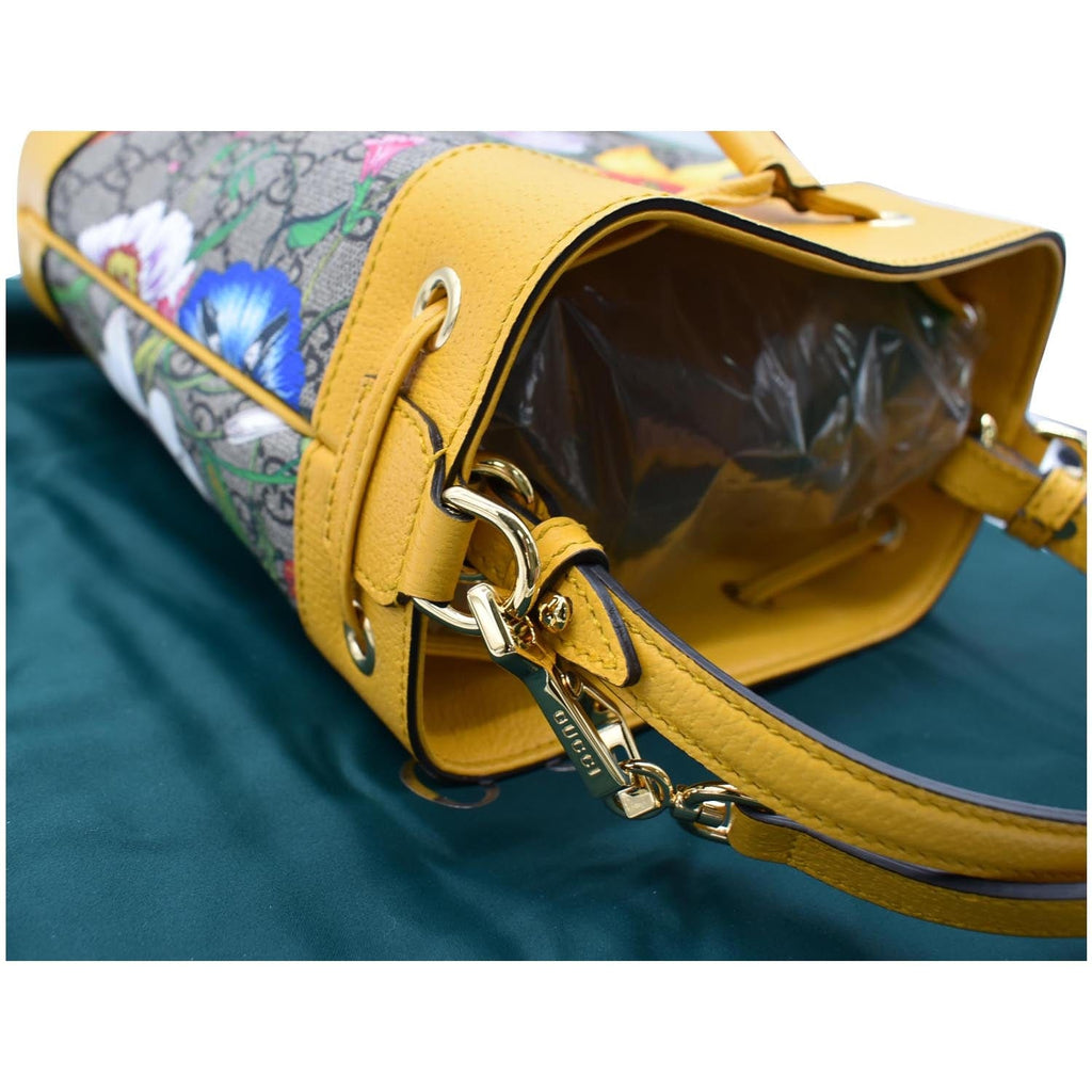 GUCCI Ophidia Flora Small Gucci Canvas Bucket Bag Yellow 550621