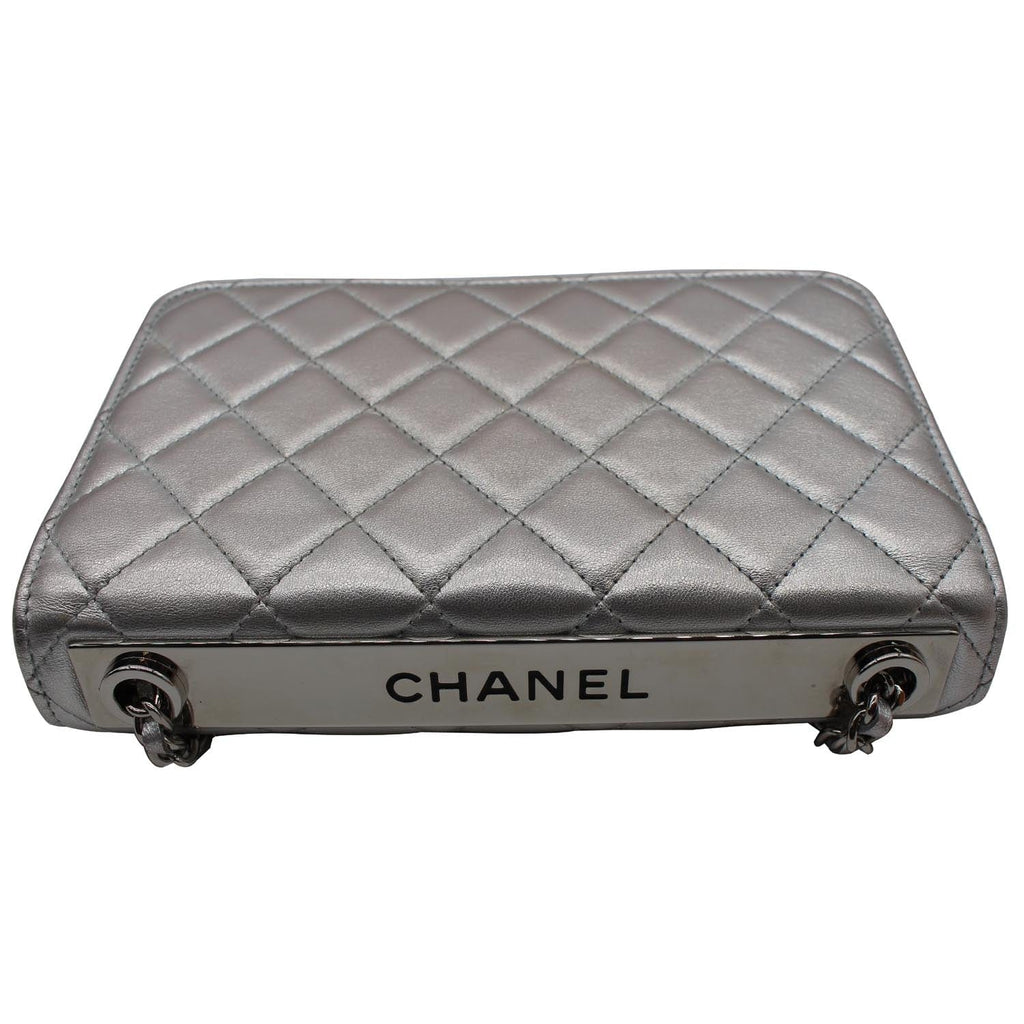 Chanel Trendy CC Quilted Leather Wallet on Chain Crossbody Bag Silver