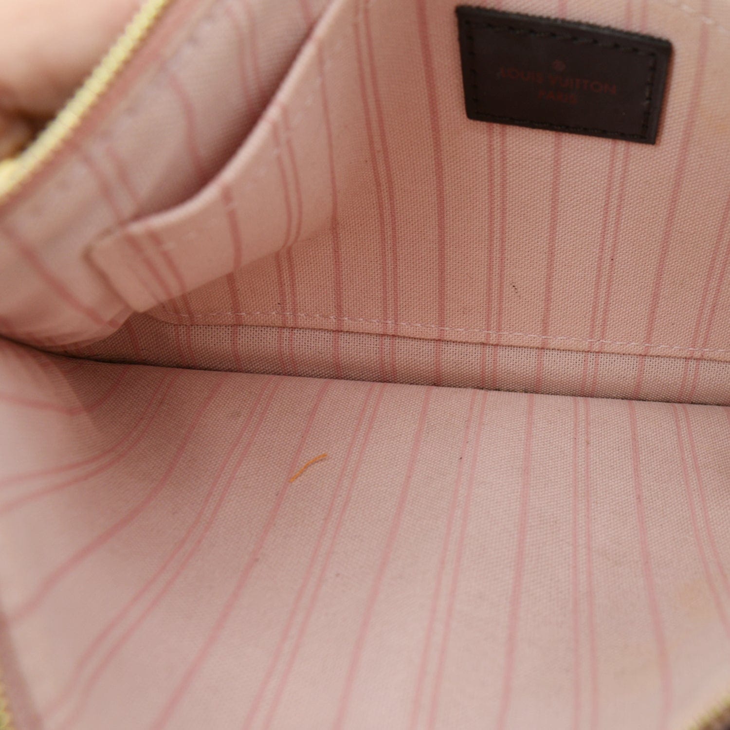 LOUIS VUITTON Pochette Wristlet Pouch Damier Ebene Neverfull MM Rose Ballerine