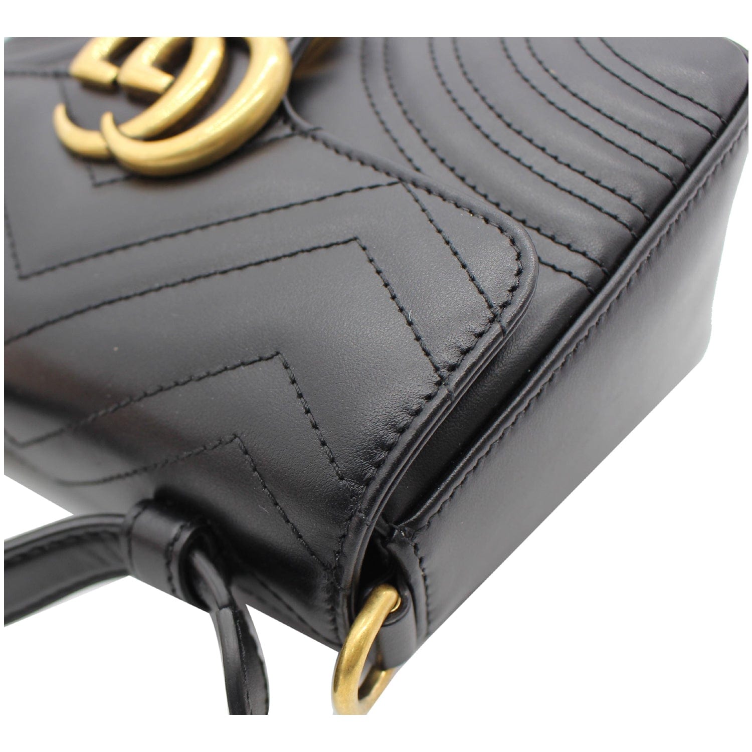 GUCCI Gucci Marmont Mini Leather Top Handle Shoulder Bag Black 547260