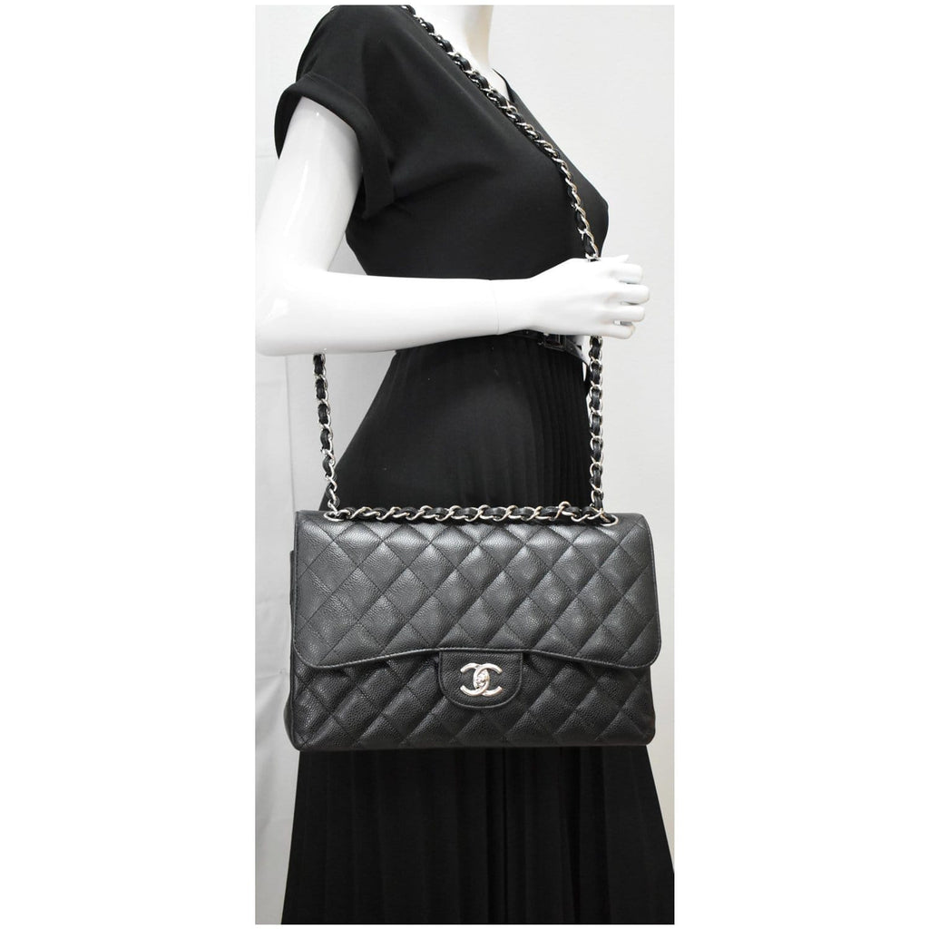 Chanel Jumbo Double Flap Caviar Leather Shoulder Bag Black- Hot Deals