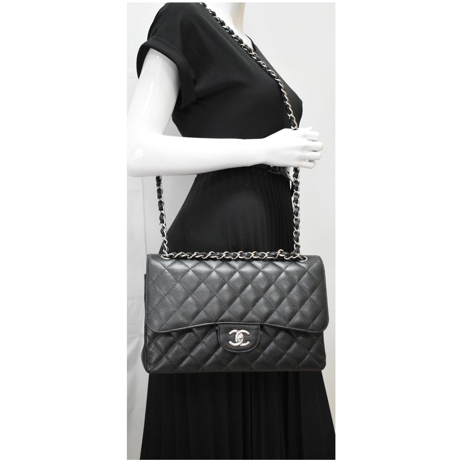 Chanel Jumbo Double Flap Caviar Leather Shoulder Bag Black- Hot Deals