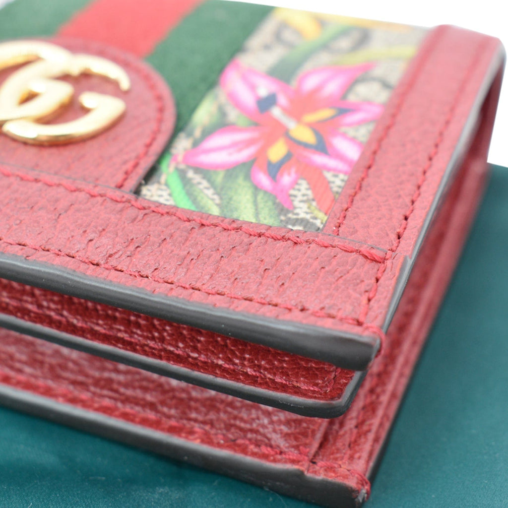 GUCCI Ophidia Flora Gucci Supreme Canvas Card Case Wallet Red 523155 - 10% Off