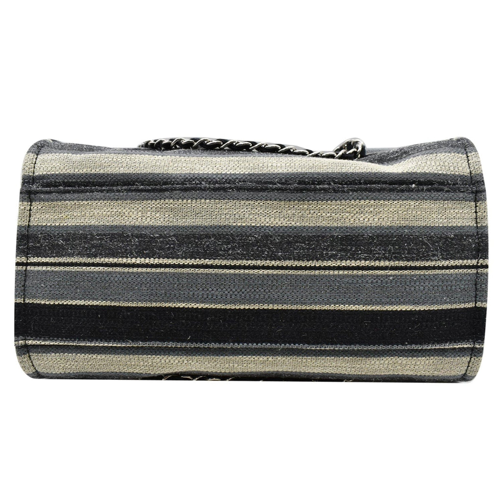 Chanel Deauville Medium Striped Tweed Canvas Tote Bag Black/Grey